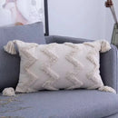 Geometric waves tufted cream pillow covers bedroom textured fringe by Decorbites