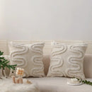 Geometric waves tufted cream pillow covers bedroom textured fringe by Decorbites