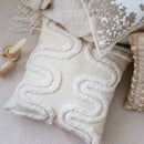 Geometric waves tufted cream pillow covers bedroom textured fringe by Decorbites