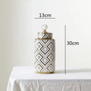 GobekUsa Geometric Golden Relief Decorative Jar - Ceramic Crystal Vase Storage Jar