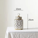 GobekUsa Geometric Golden Relief Decorative Jar - Ceramic Crystal Vase Storage Jar