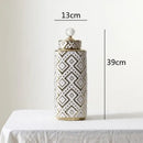 GobekUsa Geometric Golden Relief Decorative Jar - Ceramic Crystal Vase Storage Jar