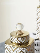 GobekUsa Geometric Golden Relief Decorative Jar - Ceramic Crystal Vase Storage Jar