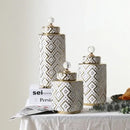 GobekUsa Geometric Golden Relief Decorative Jar - Ceramic Crystal Vase Storage Jar