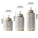 GobekUsa Geometric Golden Relief Decorative Jar - Ceramic Crystal Vase Storage Jar