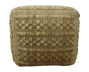 Geometrical Hand Woven Natural Brown and Black Textured jute Pouf