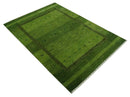 Geometrical Stripes Design Green Hand loom Multi Size wool Area Rug