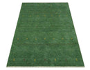 Geometrical Stripes Design Green, Ivory and Charcoal Hand loom 4.6x6.6 wool Area Rug