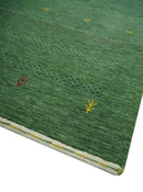 Geometrical Stripes Design Green, Ivory and Charcoal Hand loom 4.6x6.6 wool Area Rug