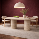 George Travertine Marble Dining Table with 2 Cylinder Pedestal Legs