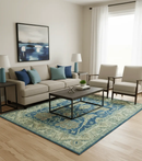 Blue And Beige Traditional Hand Tufted Turkish Premium Wool Area Rug - Custom Made by The Rug Decor