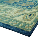 Blue And Beige Traditional Hand Tufted Turkish Premium Wool Area Rug - Custom Made by The Rug Decor