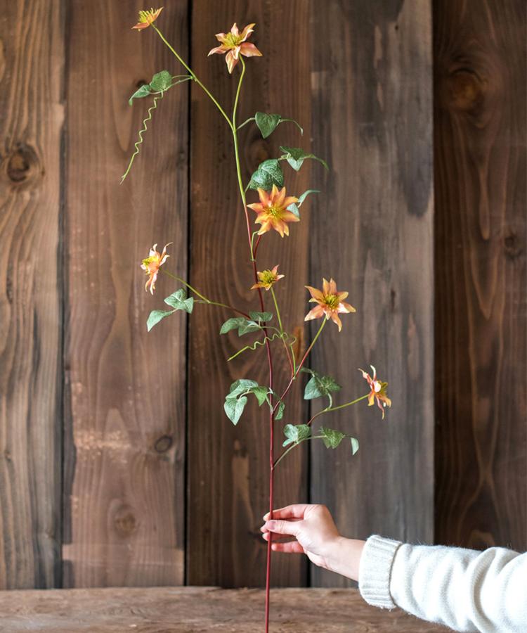 Faux Silk Artificial German Clematis Flower Stem in Orange 40" Tall