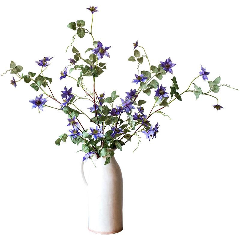 Faux Silk German Clematis Flower Stem in Purple 40" Tall