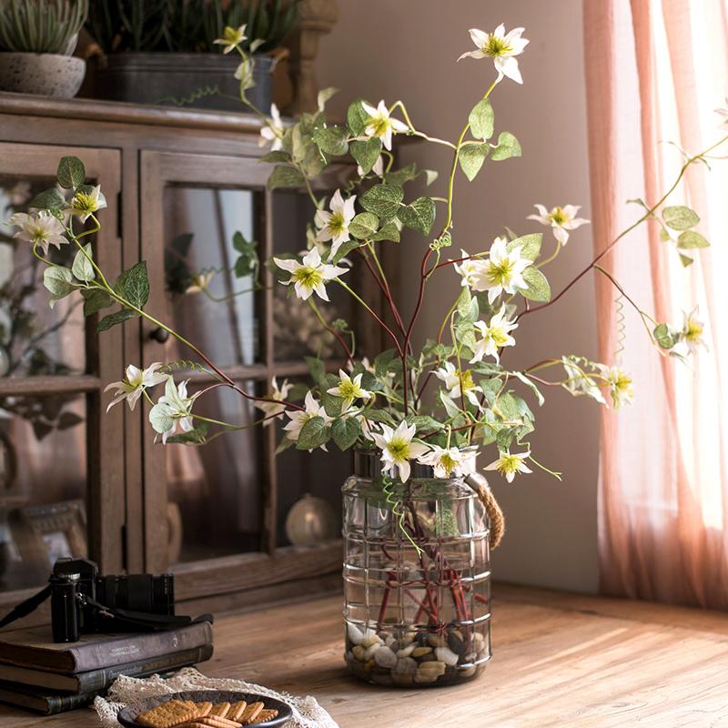 Faux Silk German Clematis Flower Stem in White 40" Tall