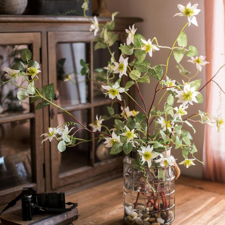 Faux Silk German Clematis Flower Stem in White 40" Tall