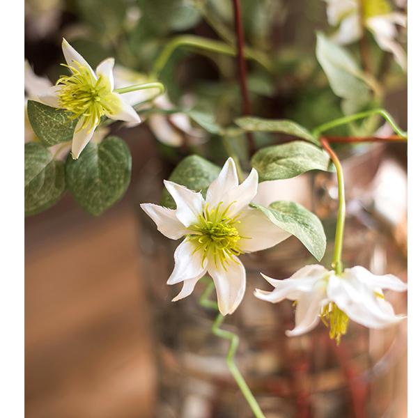 Faux Silk German Clematis Flower Stem in White 40" Tall