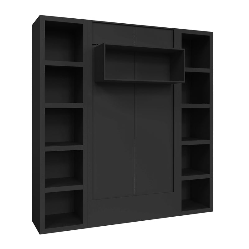 Easy-Lift Twin Murphy Wall Bed in Black with Two Bookshelves