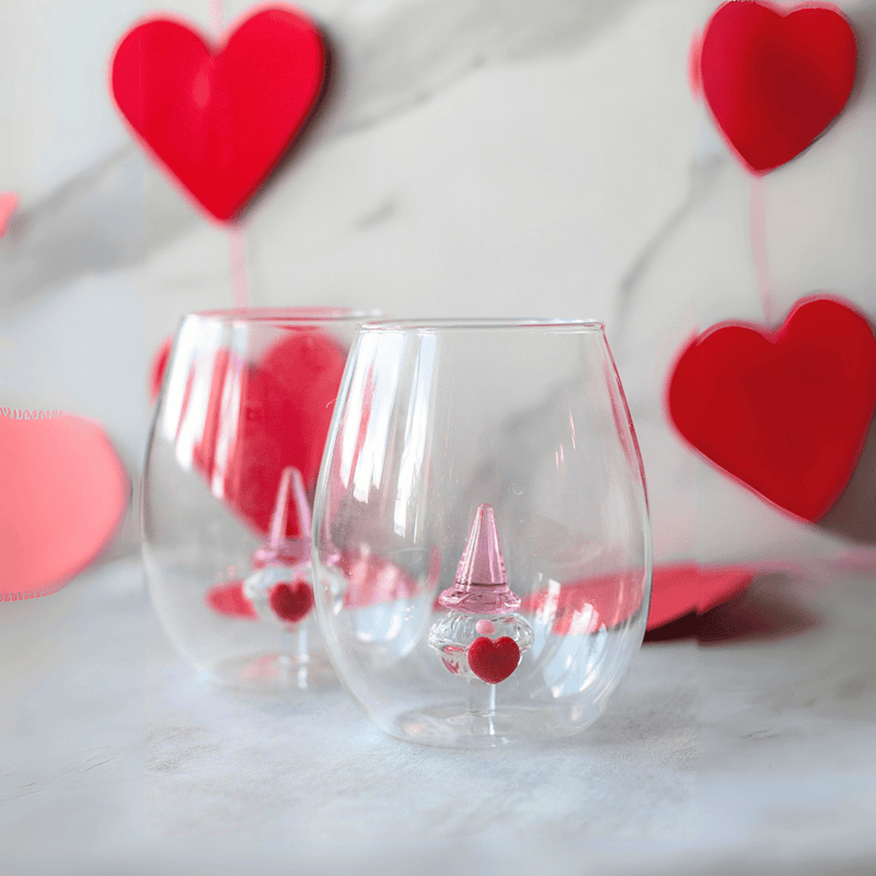 3D Gnome Heart Stemless Wine Glasses
