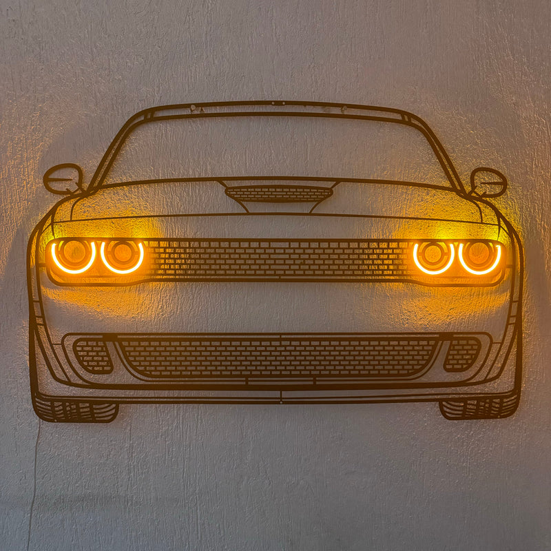Challenger Front View Metal Neon Car Wall Art - MTN0075