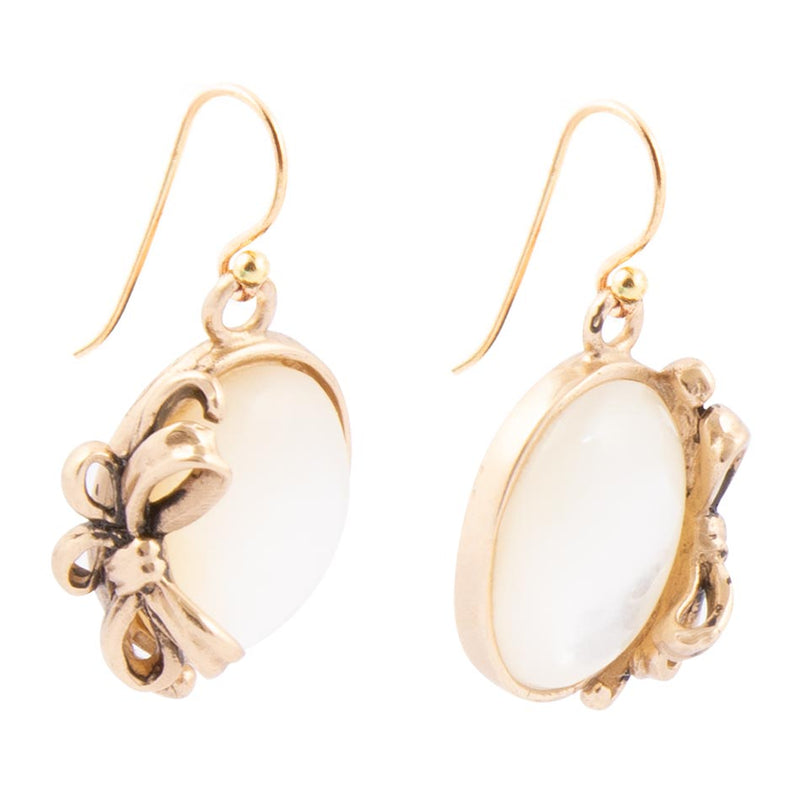Gifted White Mother of Pearl Golden Bow Drop Earrings