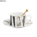 GobekUsa Gilded Marble Texture Ceramic Cup & Saucer Set for Dining Table Tea & Coffee