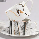 GobekUsa Gilded Marble Texture Ceramic Cup & Saucer Set for Dining Table Tea & Coffee