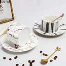 GobekUsa Gilded Marble Texture Ceramic Cup & Saucer Set for Dining Table Tea & Coffee