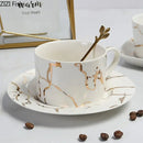 GobekUsa Gilded Marble Texture Ceramic Cup & Saucer Set for Dining Table Tea & Coffee