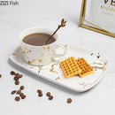 GobekUsa Gilded Marble Texture Ceramic Cup & Saucer Set for Dining Table Tea & Coffee