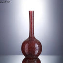 GobekUsa Gilded Red Glass Vase with Artificial Flowers - Modern Desk Decor