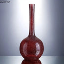 GobekUsa Gilded Red Glass Vase with Artificial Flowers - Modern Desk Decor