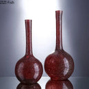 GobekUsa Gilded Red Glass Vase with Artificial Flowers - Modern Desk Decor