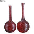 GobekUsa Gilded Red Glass Vase with Artificial Flowers - Modern Desk Decor