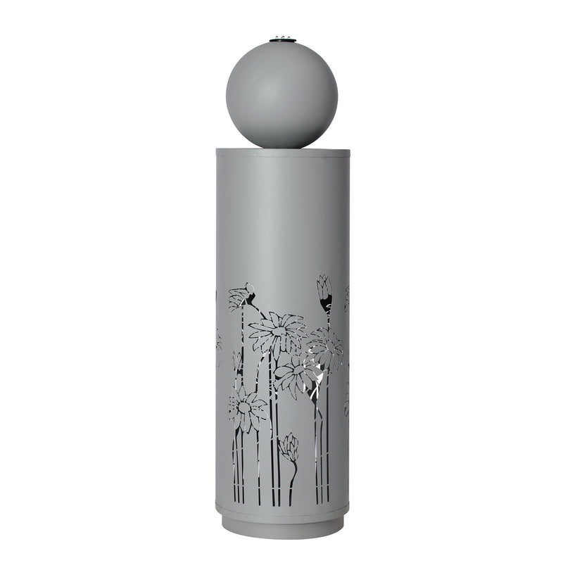 Metal Sphere Water Fountain Outdoor with LED, angled view