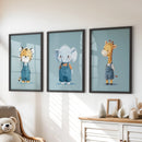 Safari Nursery Wall Art Set of 3. Baby Elephant, Giraffe, Tiger by Wall Art Set