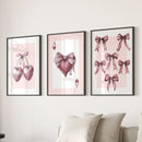 Coquette Cherry Wall Art Set of 3. Pink Romantic Decor by Wall Art Set