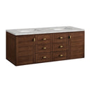 James Martin Amberly 60" Dual Mount Double Bathroom Vanity, Mid-Century Walnut