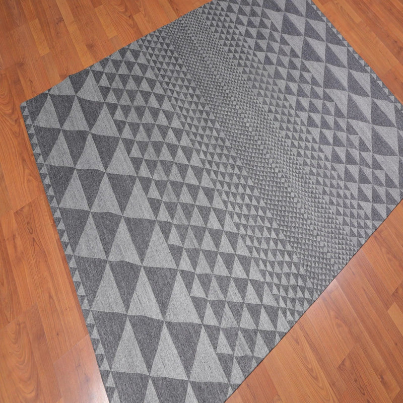 5' x 7' Handmade Geometric 100% Wool Modern Flatweave Area Rug Modern Gray