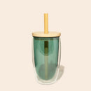 Double-Glass Cup With Bamboo Straw