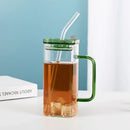 Glass drinking cups with straw and lid – kitchen colored handle mugs by Decorbites