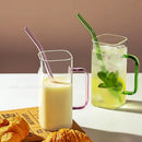 Glass drinking cups with straw and lid – kitchen colored handle mugs by Decorbites