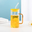 Glass drinking cups with straw and lid – kitchen colored handle mugs by Decorbites