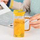 Glass drinking cups with straw and lid – kitchen colored handle mugs by Decorbites
