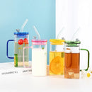 Glass drinking cups with straw and lid – kitchen colored handle mugs by Decorbites