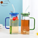 Glass drinking cups with straw and lid – kitchen colored handle mugs by Decorbites