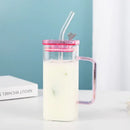 Glass drinking cups with straw and lid – kitchen colored handle mugs by Decorbites