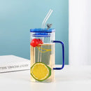 Glass drinking cups with straw and lid – kitchen colored handle mugs by Decorbites