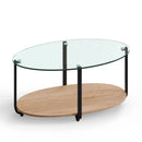 2-Tier Glass-Top Oval Coffee Table with Wooden Shelf for Living Room by LJGDeals