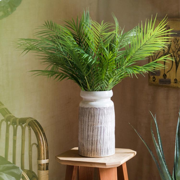 Glazed Ceramic Abstract Brown Stripe White Vase